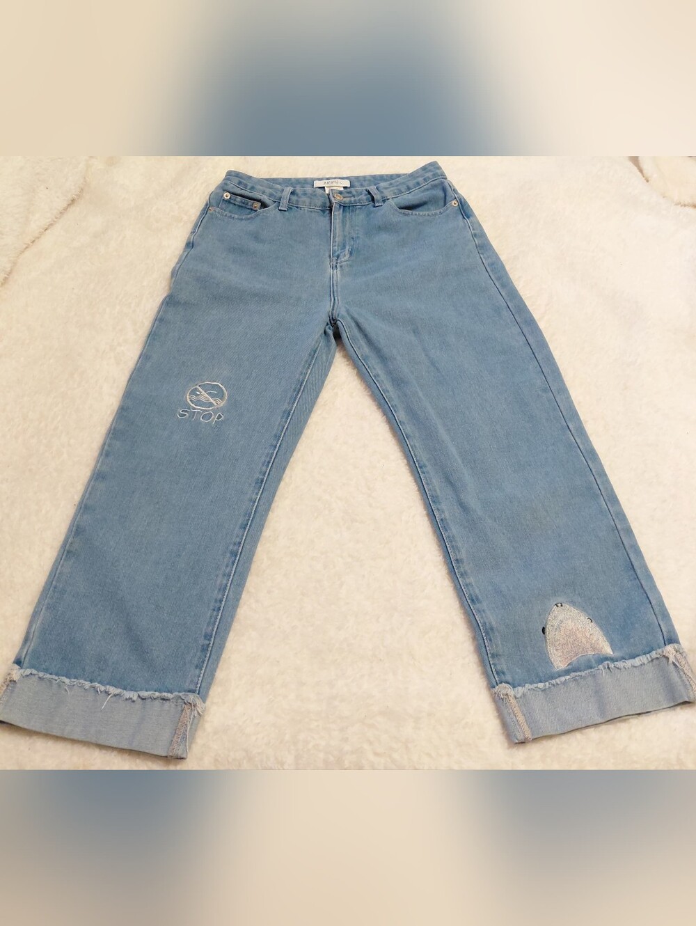 Floral Crop Top & Denim Capri Jeans Bundle Size L Casual Boho